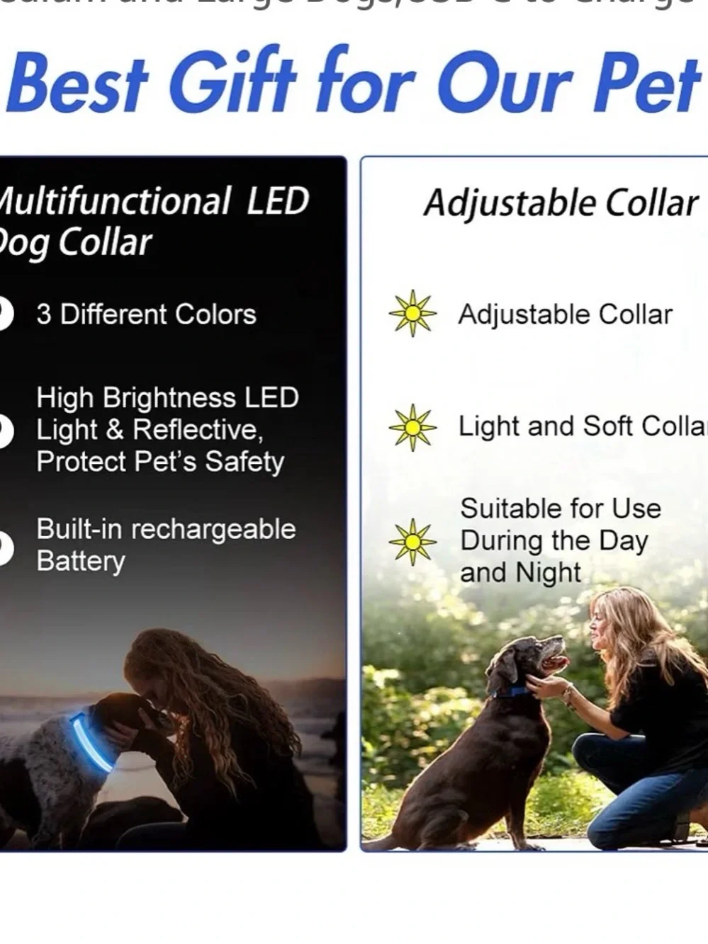 Led Dog Collar, Dog Light Up Collar,For Night Walking (Blue, Medium) Adjustable,